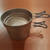 Titanium Pot and Pan Cookware Set 800 ml pot 400 ml pan only 170 grams total weight!